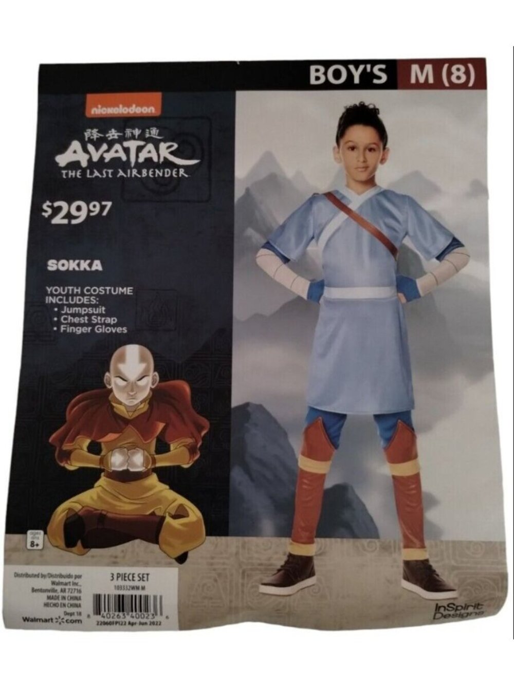 Avatar The Last Airbender Boys Medium 8 Sokka 2 Piece Halloween Cosplay Costume
